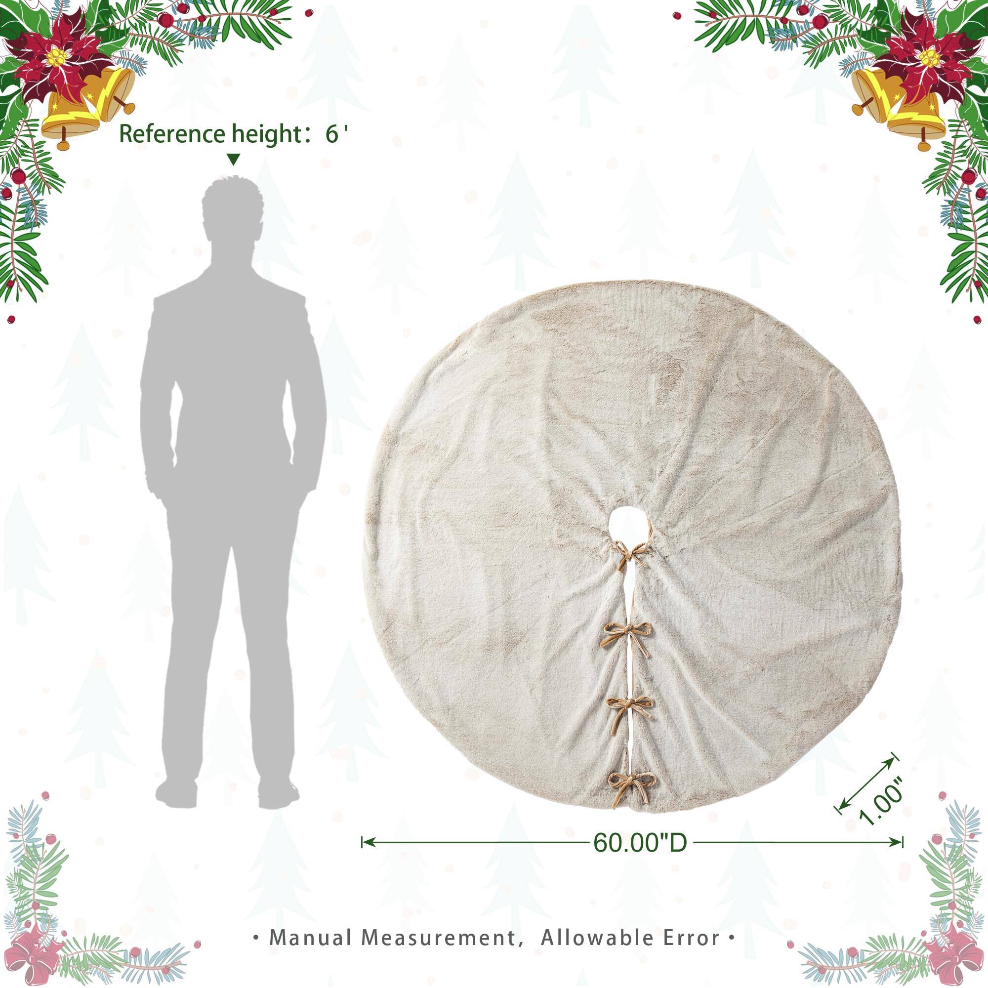 Glitzhome® 60" Milk Coffee Reversible Faux Rabbit Fur/Korean Fleece Christmas Tree Skirt